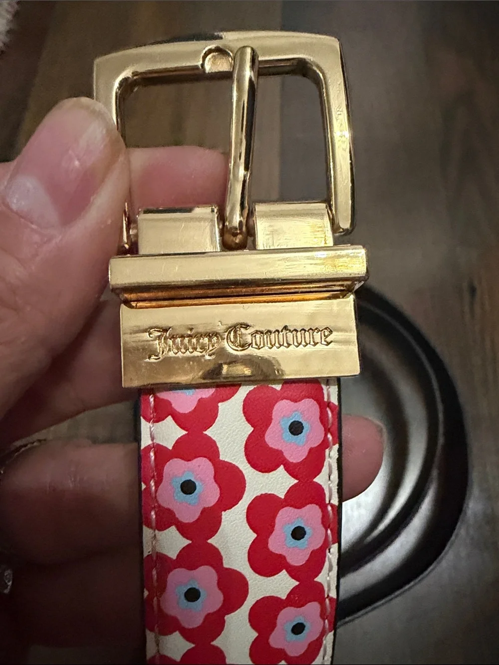 Juicy Couture Floral Red Women's Belt with Gold Buckle Large